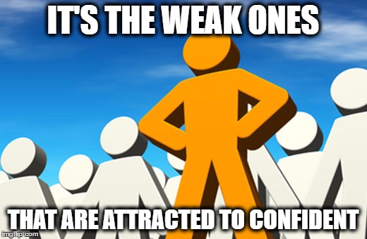 Confidence | IT'S THE WEAK ONES; THAT ARE ATTRACTED TO CONFIDENT | image tagged in confidence | made w/ Imgflip meme maker
