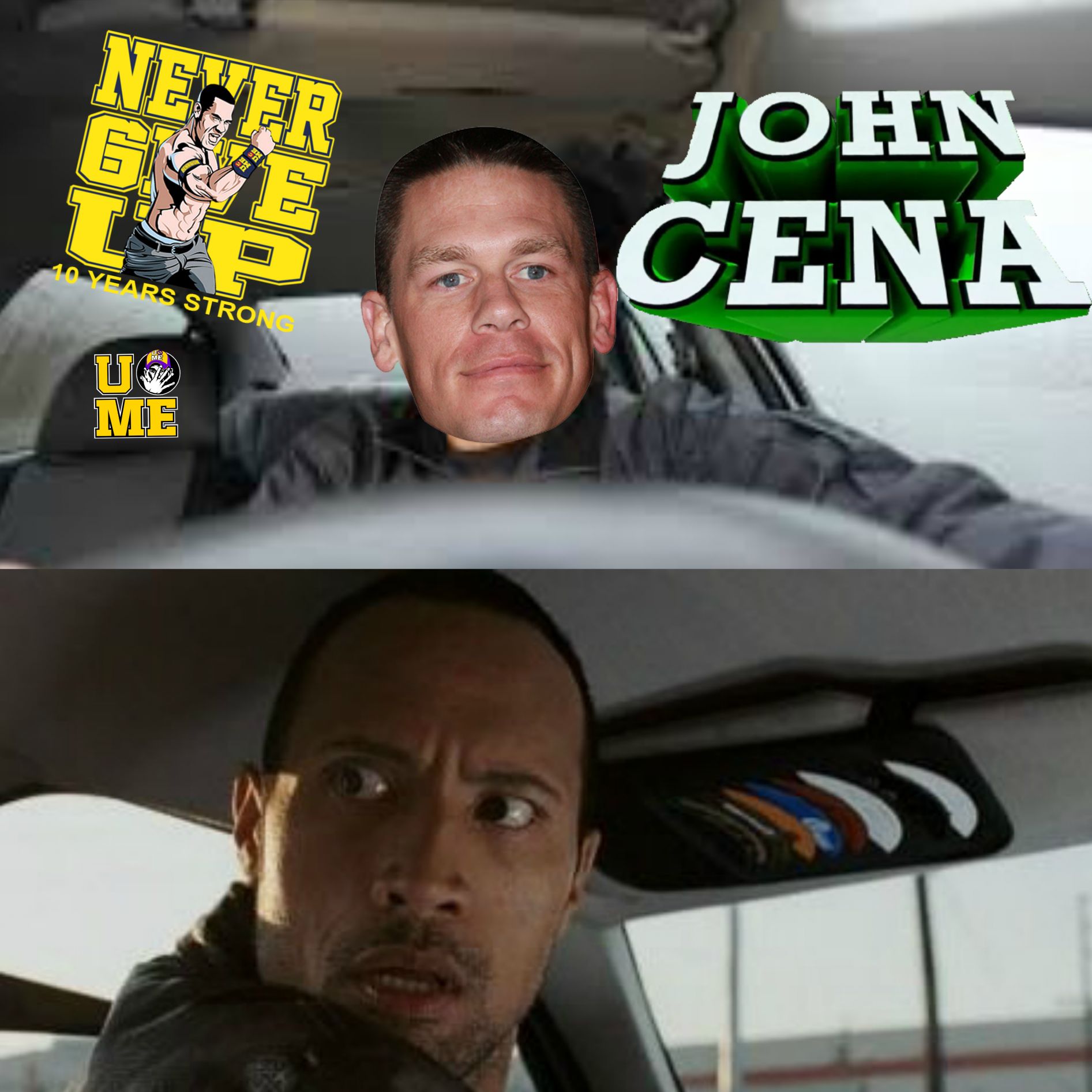 The Rock Sees John Cena Driving Blank Meme Template