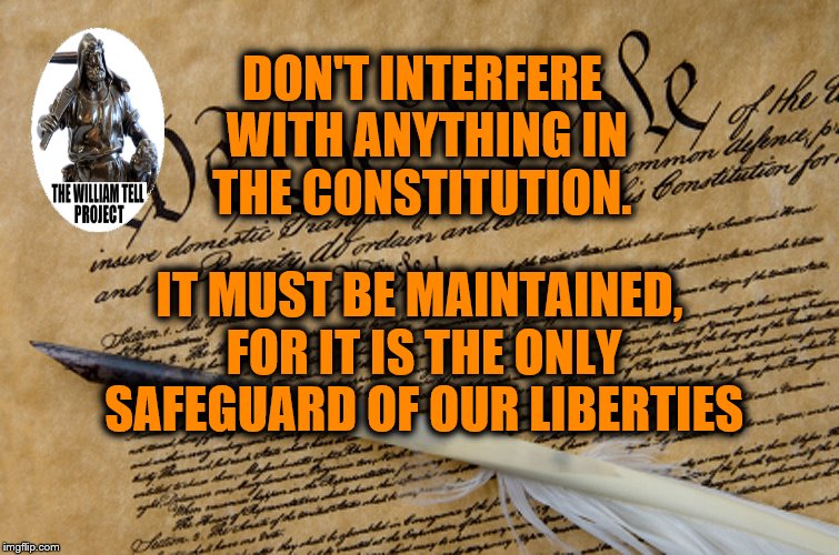 Constitution | DON'T INTERFERE WITH ANYTHING IN THE CONSTITUTION. IT MUST BE MAINTAINED, FOR IT IS THE ONLY SAFEGUARD OF OUR LIBERTIES | image tagged in constitution | made w/ Imgflip meme maker