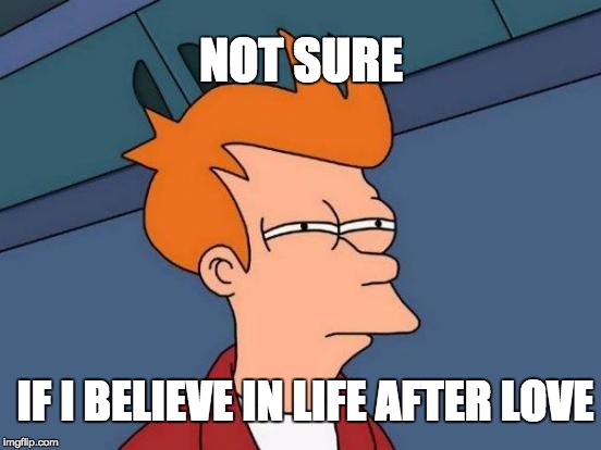 Futurama Fry | NOT SURE; IF I BELIEVE IN LIFE AFTER LOVE | image tagged in memes,futurama fry | made w/ Imgflip meme maker