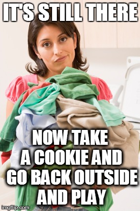 IT'S STILL THERE NOW TAKE A COOKIE AND GO BACK OUTSIDE AND PLAY | made w/ Imgflip meme maker