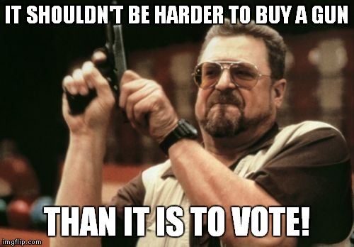 Am I The Only One Around Here Meme | IT SHOULDN'T BE HARDER TO BUY A GUN THAN IT IS TO VOTE! | image tagged in memes,am i the only one around here | made w/ Imgflip meme maker