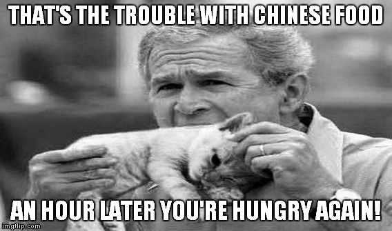 THAT'S THE TROUBLE WITH CHINESE FOOD AN HOUR LATER YOU'RE HUNGRY AGAIN! | made w/ Imgflip meme maker