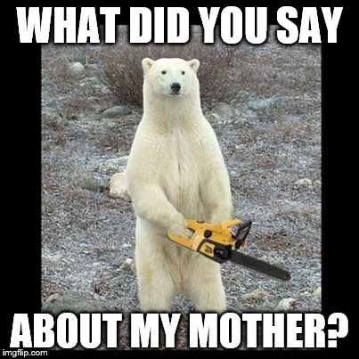 Gamers be like: | WHAT DID YOU SAY; ABOUT MY MOTHER? | image tagged in memes,chainsaw bear | made w/ Imgflip meme maker