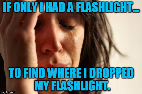 Bright Idea | IF ONLY I HAD A FLASHLIGHT... TO FIND WHERE I DROPPED MY FLASHLIGHT. | image tagged in memes,first world problems,light | made w/ Imgflip meme maker