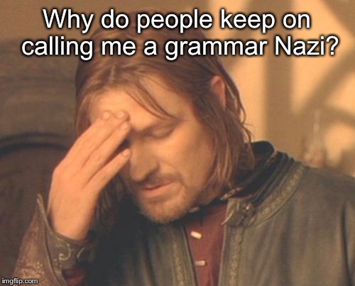Frustrated Boromir Meme | Why do people keep on calling me a grammar Nazi? | image tagged in memes,frustrated boromir | made w/ Imgflip meme maker