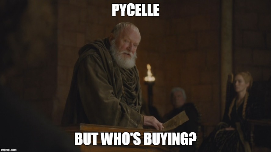Pycelladeth | PYCELLE; BUT WHO'S BUYING? | image tagged in megadeth,game of thrones,pycelle | made w/ Imgflip meme maker