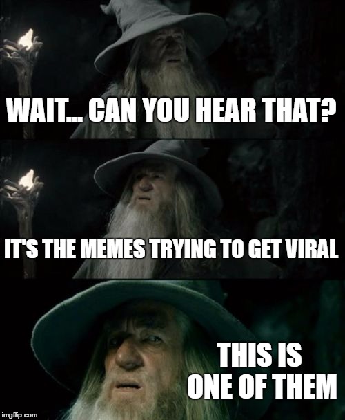 BUM BUM BUM BUUUUUMM! | WAIT... CAN YOU HEAR THAT? IT'S THE MEMES TRYING TO GET VIRAL; THIS IS ONE OF THEM | image tagged in memes,trying,viral,confused gandalf | made w/ Imgflip meme maker