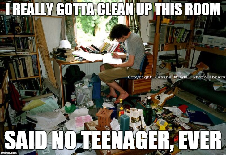 I REALLY GOTTA CLEAN UP THIS ROOM; SAID NO TEENAGER, EVER | image tagged in bedroom | made w/ Imgflip meme maker
