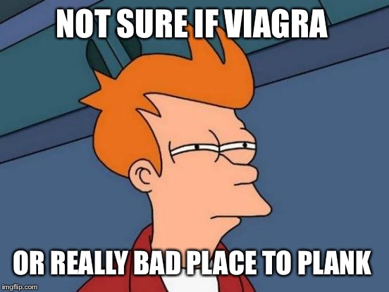 Futurama Fry Meme | NOT SURE IF VIAGRA OR REALLY BAD PLACE TO PLANK | image tagged in memes,futurama fry | made w/ Imgflip meme maker
