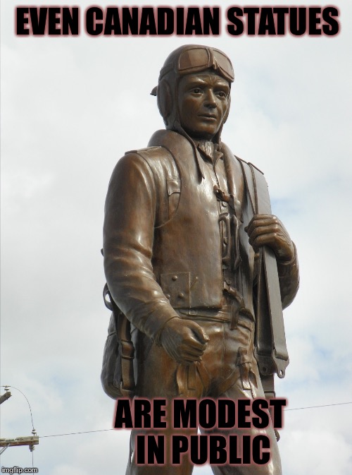 CANADIAN HERO | EVEN CANADIAN STATUES; ARE MODEST IN PUBLIC | image tagged in canadian hero,pilot | made w/ Imgflip meme maker