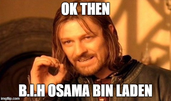 One Does Not Simply Meme | OK THEN B.I.H OSAMA BIN LADEN | image tagged in memes,one does not simply | made w/ Imgflip meme maker