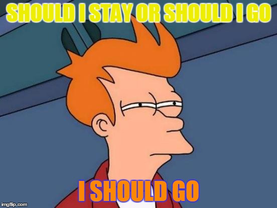 Futurama Fry | SHOULD I STAY OR SHOULD I GO; I SHOULD GO | image tagged in memes,futurama fry | made w/ Imgflip meme maker