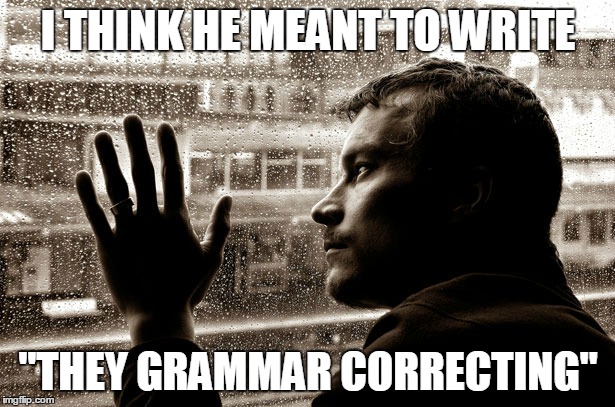 I THINK HE MEANT TO WRITE "THEY GRAMMAR CORRECTING" | made w/ Imgflip meme maker