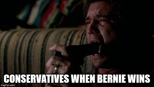 damn socialist liberals | CONSERVATIVES WHEN BERNIE WINS | image tagged in mel suicide | made w/ Imgflip meme maker