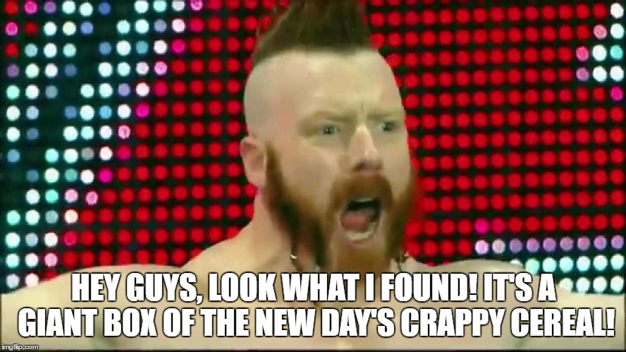HEY GUYS, LOOK WHAT I FOUND! IT'S A GIANT BOX OF THE NEW DAY'S CRAPPY CEREAL! | made w/ Imgflip meme maker