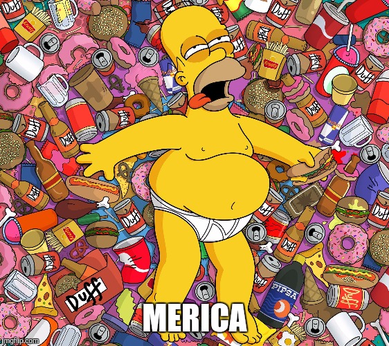 MERICA | image tagged in homer simpson,obese,junk food,funny memes | made w/ Imgflip meme maker
