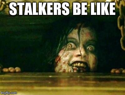 I imagine this is what stalkers look like. | STALKERS BE LIKE | image tagged in evil dead girl | made w/ Imgflip meme maker