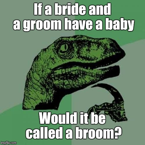 If a ... what would it be called? | If a bride and a groom have a baby; Would it be called a broom? | image tagged in memes,philosoraptor,marriage,bride and groom,would it be called | made w/ Imgflip meme maker