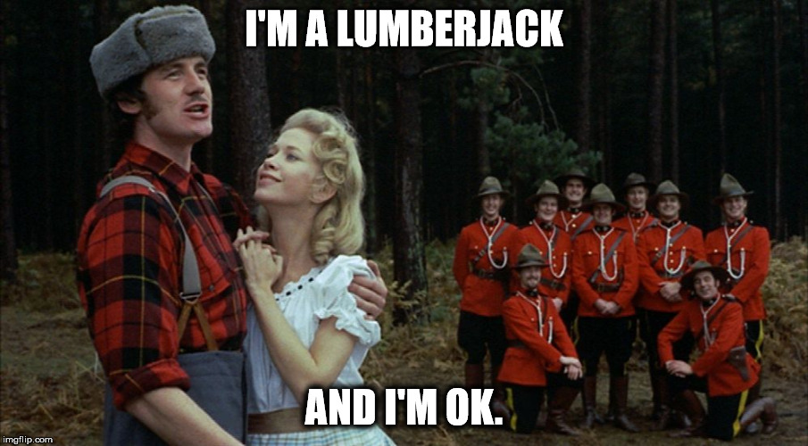 monty python lumberjack | I'M A LUMBERJACK; AND I'M OK. | image tagged in monty python lumberjack | made w/ Imgflip meme maker
