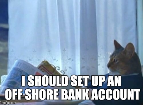 I Should Buy A Boat Cat Meme | I SHOULD SET UP AN OFF SHORE BANK ACCOUNT | image tagged in memes,i should buy a boat cat,AdviceAnimals | made w/ Imgflip meme maker