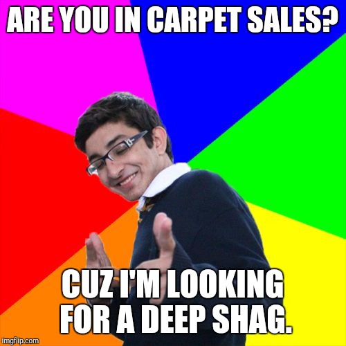 Subtle Pickup Liner Meme |  ARE YOU IN CARPET SALES? CUZ I'M LOOKING FOR A DEEP SHAG. | image tagged in memes,subtle pickup liner | made w/ Imgflip meme maker