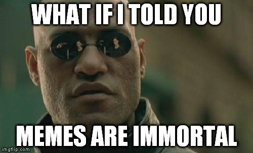 Matrix Morpheus Meme | WHAT IF I TOLD YOU MEMES ARE IMMORTAL | image tagged in memes,matrix morpheus | made w/ Imgflip meme maker