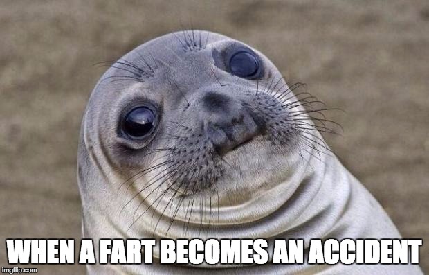 Sharts | WHEN A FART BECOMES AN ACCIDENT | image tagged in memes,awkward moment sealion | made w/ Imgflip meme maker