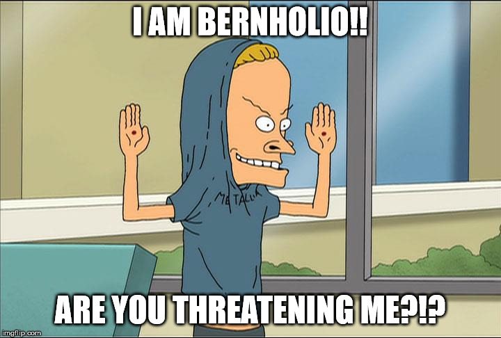 I am Bernholio! | I AM BERNHOLIO!! ARE YOU THREATENING ME?!? | image tagged in bernie sanders,feel the bern,bernie or hillary,hillary clinton,hillary | made w/ Imgflip meme maker