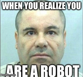 el chapo  | WHEN YOU REALIZE YOU; ARE A ROBOT | image tagged in el chapo | made w/ Imgflip meme maker