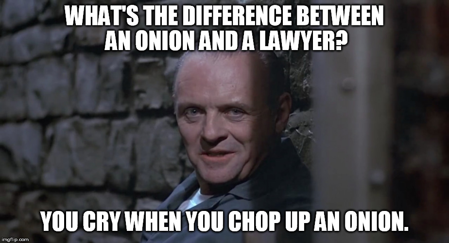 ...But Both Go Well With Fava Beans and a Nice Chianti | WHAT'S THE DIFFERENCE BETWEEN AN ONION AND A LAWYER? YOU CRY WHEN YOU CHOP UP AN ONION. | image tagged in hannibal lecter,lawyer,onion | made w/ Imgflip meme maker