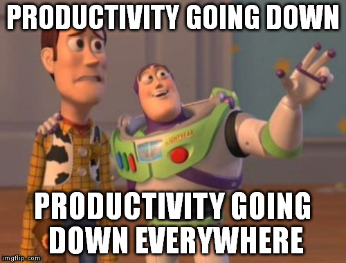 X, X Everywhere Meme | PRODUCTIVITY GOING DOWN; PRODUCTIVITY GOING DOWN EVERYWHERE | image tagged in memes,x x everywhere | made w/ Imgflip meme maker