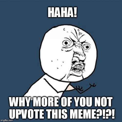Y U No Meme | HAHA! WHY MORE OF YOU NOT UPVOTE THIS MEME?!?! | image tagged in memes,y u no | made w/ Imgflip meme maker