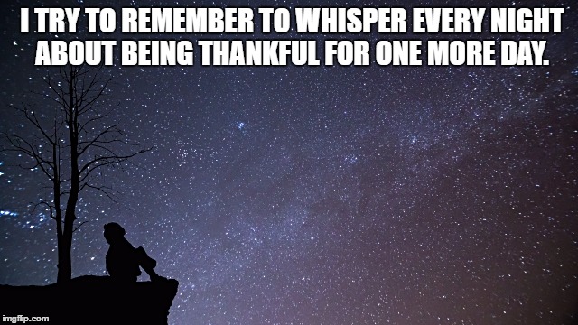 Gratitude | I TRY TO REMEMBER TO WHISPER EVERY NIGHT 
ABOUT BEING THANKFUL FOR ONE MORE DAY. | image tagged in thank you | made w/ Imgflip meme maker