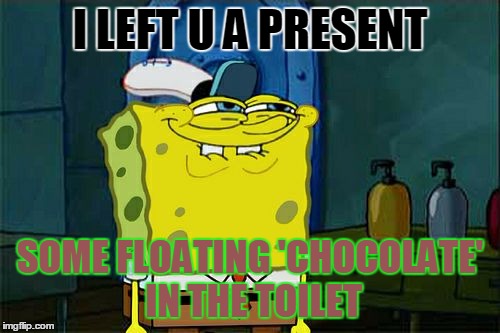 Don't You Squidward | I LEFT U A PRESENT; SOME FLOATING 'CHOCOLATE' IN THE TOILET | image tagged in memes,dont you squidward | made w/ Imgflip meme maker