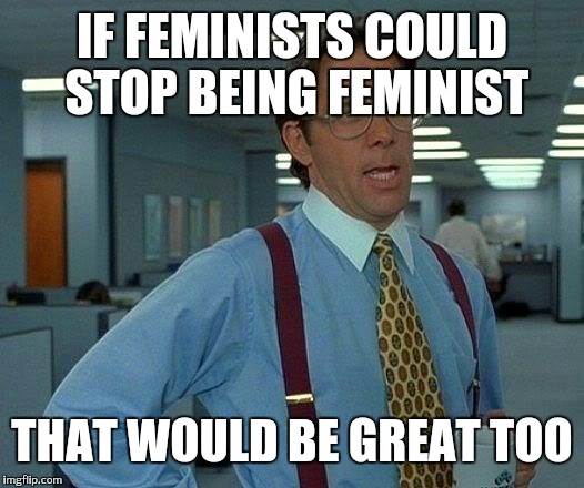 That Would Be Great Meme | IF FEMINISTS COULD STOP BEING FEMINIST THAT WOULD BE GREAT TOO | image tagged in memes,that would be great | made w/ Imgflip meme maker