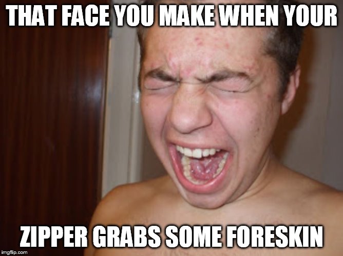 THAT FACE YOU MAKE WHEN YOUR; ZIPPER GRABS SOME FORESKIN | image tagged in pain face | made w/ Imgflip meme maker