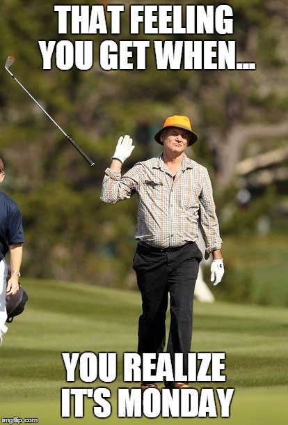 Bill Murray Golf Meme | THAT FEELING YOU GET WHEN... YOU REALIZE IT'S MONDAY | image tagged in memes,bill murray golf | made w/ Imgflip meme maker