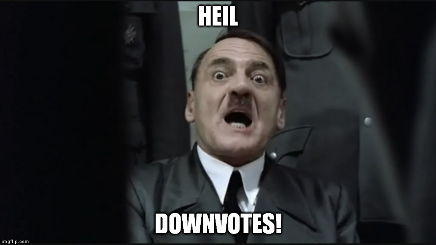 Surprised Hitler | HEIL DOWNVOTES! | image tagged in surprised hitler | made w/ Imgflip meme maker