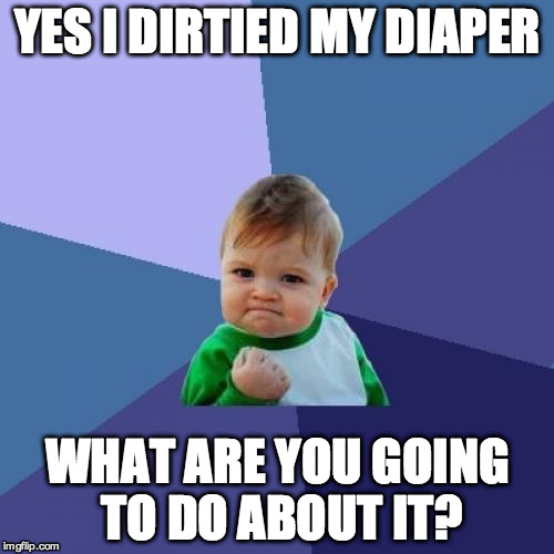 Success Kid | YES I DIRTIED MY DIAPER; WHAT ARE YOU GOING TO DO ABOUT IT? | image tagged in memes,success kid | made w/ Imgflip meme maker