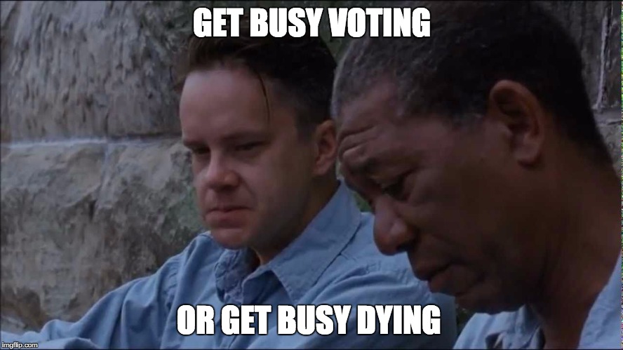 GET BUSY VOTING; OR GET BUSY DYING | image tagged in get busy | made w/ Imgflip meme maker