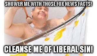 SHOWER ME WITH THOSE FOX NEWS FACTS! CLEANSE ME OF LIBERAL SIN! | image tagged in faux news | made w/ Imgflip meme maker