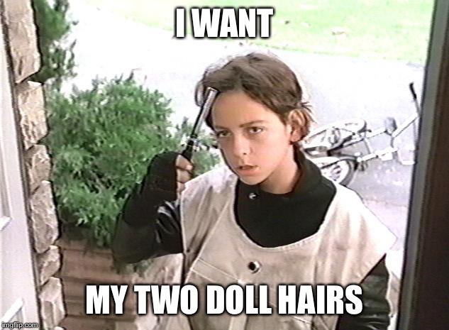 I want my 2 dollars | I WANT; MY TWO DOLL HAIRS | image tagged in i want my 2 dollars | made w/ Imgflip meme maker
