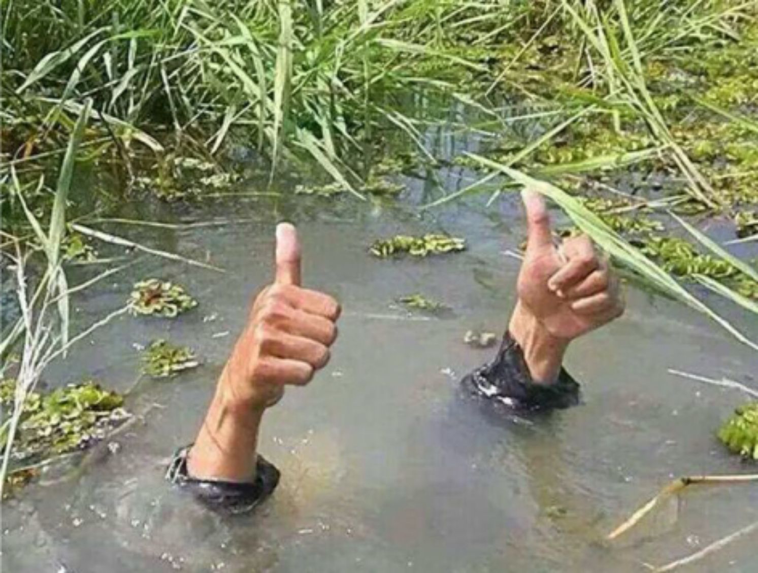 Drowning Thumbs Up Blank Meme Template