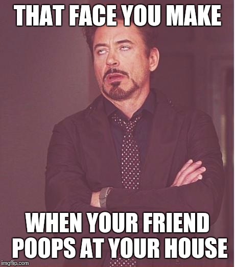 Face You Make Robert Downey Jr Meme | THAT FACE YOU MAKE WHEN YOUR FRIEND POOPS AT YOUR HOUSE | image tagged in memes,face you make robert downey jr | made w/ Imgflip meme maker