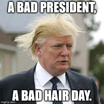 Donald Trump | A BAD PRESIDENT, A BAD HAIR DAY. | image tagged in donald trump | made w/ Imgflip meme maker