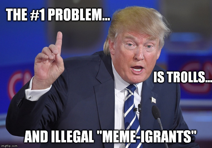 the trump campaign | THE #1 PROBLEM... IS TROLLS... AND ILLEGAL "MEME-IGRANTS" | image tagged in trump | made w/ Imgflip meme maker