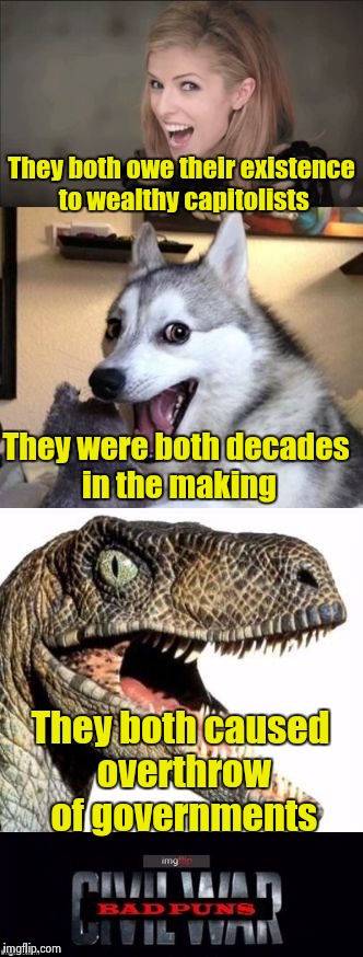 What do the Panama Canal and the Panama Papers have in common? | They both owe their existence to wealthy capitolists; They were both decades in the making; They both caused overthrow of governments | image tagged in imgflip anna kendrick bad pun dog philosoraptor bad puns civil w | made w/ Imgflip meme maker