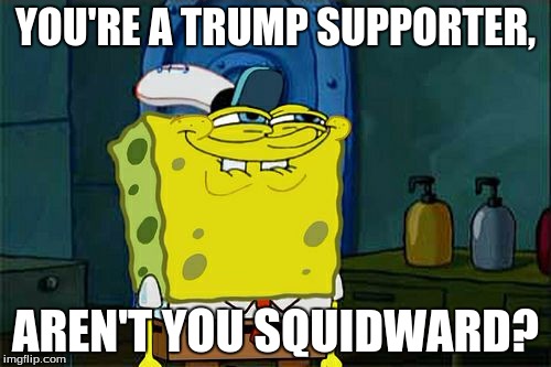 Don't You Squidward Meme | YOU'RE A TRUMP SUPPORTER, AREN'T YOU SQUIDWARD? | image tagged in memes,dont you squidward | made w/ Imgflip meme maker
