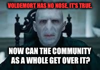 This drives me crazy. | VOLDEMORT HAS NO NOSE. IT'S TRUE. NOW CAN THE COMMUNITY AS A WHOLE GET OVER IT? | image tagged in voldemort,noseconfessions | made w/ Imgflip meme maker